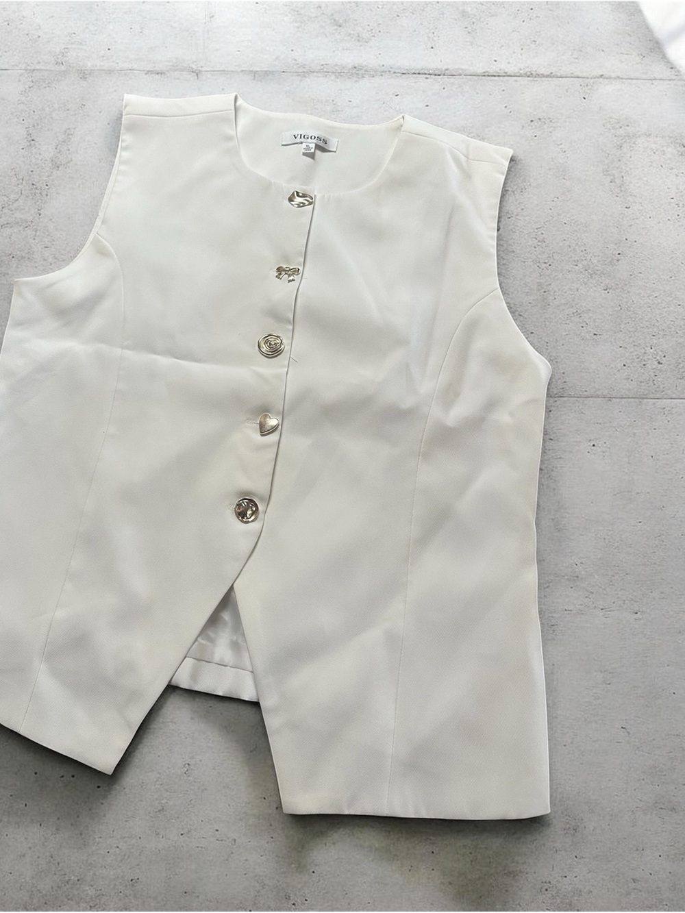 Vigoss Cream Sleeveless Button Vest with Silver Tone Buttons